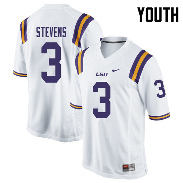 Youth #3 JaCoby Stevens LSU Tigers College Football Jerseys Sale-White - Click Image to Close